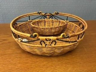 Princess House Casual Home Chip & Dip Double Baskets.  Wicker And Black Metal