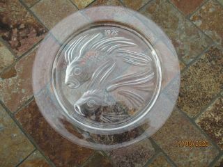 1975 Lalique Clear & Frosted Crystal Annual Plate,  Asian Fighting Fish