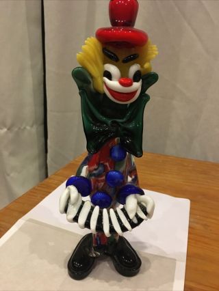 Murano Italian Art Glass Fairground Fair Circus Clown With Accordion