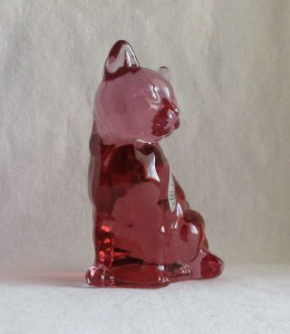 Vintage Fenton Pink Cranberry Art Glass Cat Animal Figurine with sticker 2