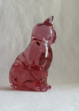 Vintage Fenton Pink Cranberry Art Glass Cat Animal Figurine with sticker 3