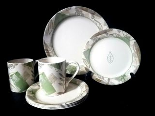 Discontinued Corelle Textured Leaves (1) Din Plate (4) 7.  25 " Salad Plates (2) Mug