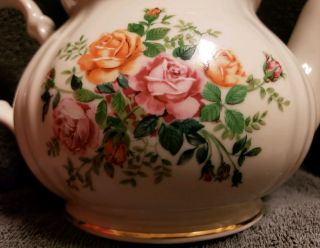 Robinson Design Group Tea Coffee Pot Orange Pink Red Roses Gold Trim 1989 2