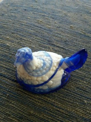 Mosser Cobalt Blue And White Slag Glass Hen On Nest Open Salt Cellar/trinket Box