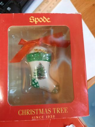 Spode Christmas Stocking Tree Ornament With Gold Tassel 1 ¾” Wide In Red Box