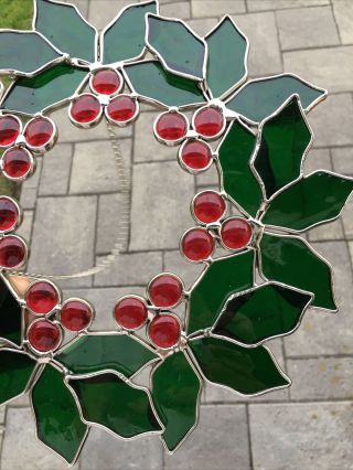 Lovely Stained Glass Holly Wreath Christmas Hanger,  Sun Catcher,  Must Look Now
