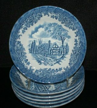 Churchill " The Brook " Blue Cereal Bowls Made In England