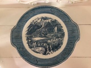 Royal China Currier And Ives Blue Rocky Mountains Tab Handled Cake Serving Plate