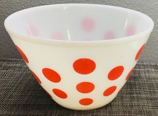 Vintage Mid Century Fire King 8.  5 " Polka Dot Mixing Stacking Nesting Bowl Glass