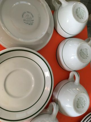 4 - SHENANGO CHINA RESTAURANT WARE White with Green STRIPE COFFEE CUPS And Saucer 3