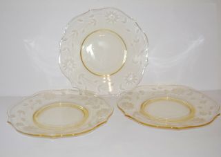 Lancaster 8.  5 " Luncheon Plates Jubilee Yellow Topaz Etched Floral Set Of 3