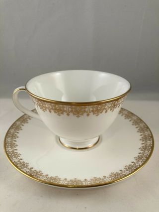 Tea Cup & Saucer,  Royal Doulton China,  Gold Lace Pattern (h4989),  Filigree Rim