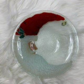 Peggy Karr Fused Art Glass Crescent Moon Santa Claus Face Bowl 9 "