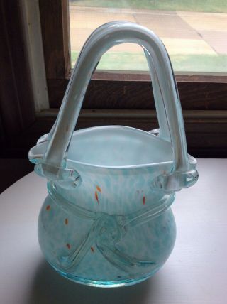 Light Blue With Speckles 8 5/8 " Murano Style Art Glass Hand Blown Glass Purse