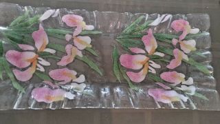 Sandwich Glass Oblong Floral Glass Plate Hand Crafted 15 X 7 Dish Vtg Cape Cod