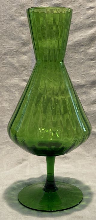 Vintage Empoli Murano Mcm Green Art Glass Optic Pedestal 13” Unique