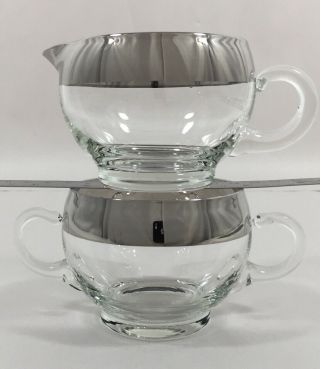 Dorothy Thorpe Creamer & Sugar Bowl Set Silver 3/4 " Band Mcm 1 - Cup Glass Overlay