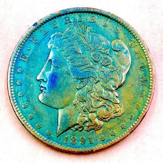 1891 - O Rainbow Toned Morgan Silver Dollar 90 Silver $1 Coin Us U52