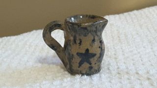 Becky Mummert 1992 Miniature Salt Glaze Stoneware Pottery Pitcher Blue & Brown