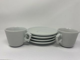 Apilco French White Porcelain Set Of 2 Cups And 4 Saucers.  6oz