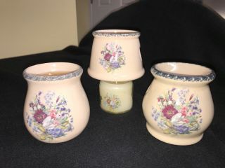 Home And Garden Party Stoneware Candle Tartlet Burner Shade Set " Floral " 2003