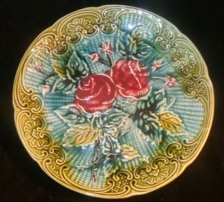 Circa 1890 Wasmuel Belgium Faience Majolica Rose Blossoms Plate.