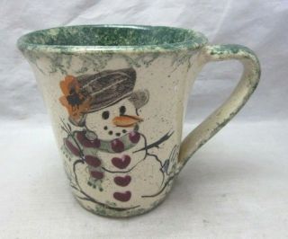 G.  Miller Studio Pottery Snowman Lady Spongeware Xmas Mug