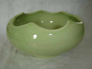 Vintage Ceramic Pottery Low Planter Bowl Light Green With Scalloped Edge