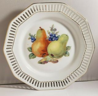 Schumann Germany Fruit And Nut Plate Reticulated Gold Trim Plate Pears 7.  25”