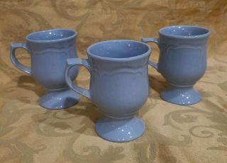 Pfaltzgraff Gazebo Blue - Set Of 3 Pedestal Footed Grandmug Coffee Mugs - Euc