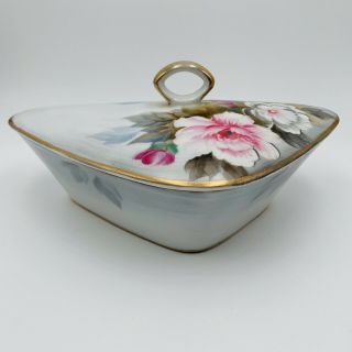 Vintage Ceramic Hand Painted Floral Lidded Trinket Candy Jewelry Dish