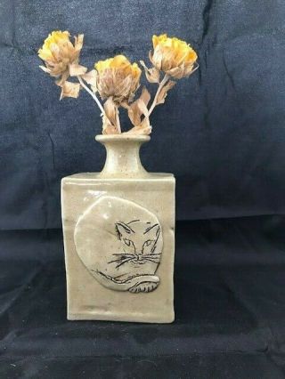 Hand Crafted Mid Century Pottery Cat Vase - Studio Pottery Bud Vase