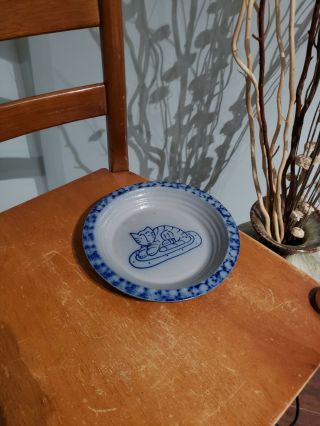 Vintage David Eldreth Pottery Cobalt Salt Glazed Stoneware 8 Cat Plate Dish 28