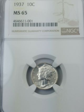 1937 - P Mercury Dime Certified Ms - 65 By Ngc - White And Flashy Gem Bu