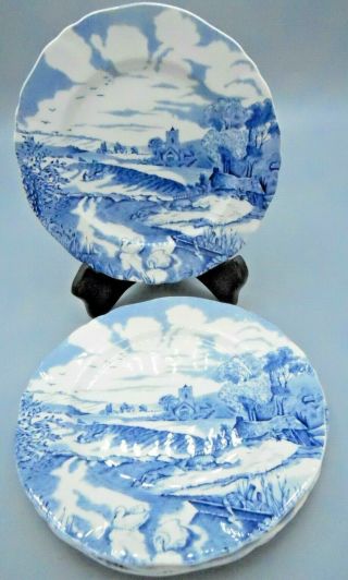 3 Vintage Alfred Meakin Bread Plates Dishes - Blue And White - Pastoral