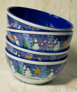 Sakura Zulauf Designs Snowman Twinkle Christmas Set Of 4 Soup Cereal Bowls.  Euc