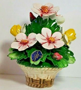Iie Nuova Capodimonte Porcelain Ceramic Flower Basket Flli Savastano - Na 4.  5 " Tall
