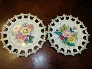 2 Vintage Lefton Hand Painted Japan Decorative Plates - Roses,  Floral.  No Chips.