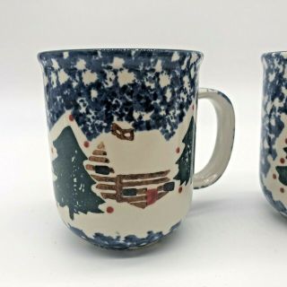 Folk Craft Tienshan Cabin in The Snow Set 2 Coffee Mugs Cup Spongeware Christmas 2