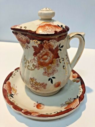 Vintage Little Lidded Pitcher Creamer With Saucer Hand Painted Made In Japan