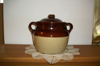 Vintage Monmouth Usa Pottery Large Two Handled Bean Pot