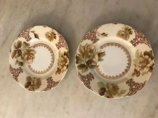 Ohme Silesia Old Ivory (2) 6 " Bread Plates Green & Tan Roses Pattern 16,  Vgc