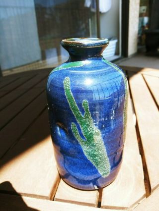 Handcrafted Pottery Vase Mud In Your Eye 5 " Weed Pot Fairhaven Wa Navy Blue Green