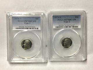 1979 S Roosevelt Dime Set Of Two /type 1 & 2 Proof Pr70 Dcam Pcgs