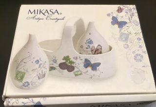 Mikasa Antique Countryside Salt & Pepper Set With Caddy,  Retired 5099410 Fig