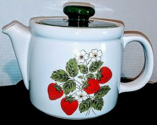 Mccoy Pottery Strawberry Country Teapot Large Kitchen Decor Vintage Mid Century