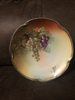 J & C Bavaria " Louise " Hand Painted Signed Porcelain Plate Grapes.  7” Plate