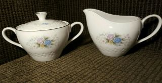 Floral Bouquet Fine China Of Japan Creamer And Covered Sugar Bowl Euc Embossed
