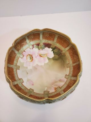 Nippon Hand Painted Gold Moriage Footed Bowl / Floral