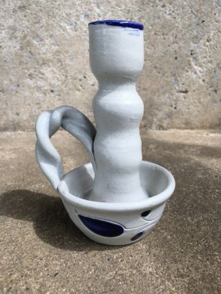 Williamsburg Pottery Salt Glaze Cobalt Blue Stoneware Candle Holder 4.  5”